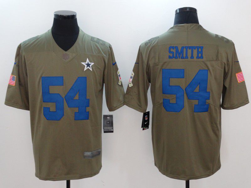 Men Dallas Cowboys 54 Smith Blue Nike Olive Salute To Service Limited NFL Jersey